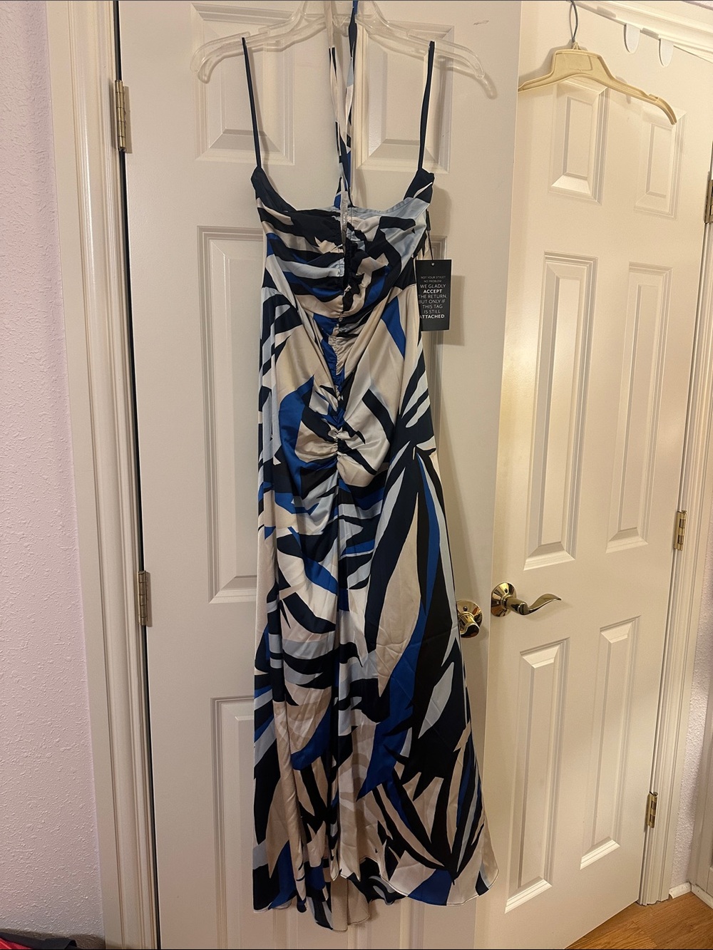 White House Black Market Blue, Black & Cream Abstract Maxi Dress